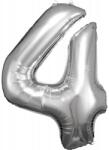  Ezüst Silver óriás szám fólia lufi 4-es, 86x66 cm (DPA9906289)
