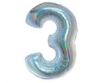  Ezüst Holographic 3-as szám fólia lufi 76 cm (MLG144741)