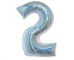  Ezüst Holographic 2-es szám fólia lufi 76 cm (MLG144734)
