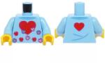 LEGO® 973pb6014c01c105 - LEGO élénk világoskék minfigura felső test, sárga kezek, színes pillangók és piros szívek mintával (973pb6014c01c105)