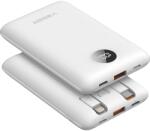 VEGER powerbank 10 000 mAh beépített kábelekkel Type C / Lightning PD QC3.0 2A 22, 5W C11C (W1170) fehér