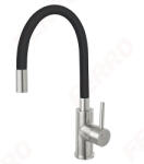FERRO ZUMBA inox egykaros álló konyhai mosogató csaptelep, acél test, fekete hajlítható / flexibilis kifolyó, BZA4BSS