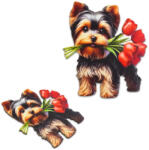  Nyomtatott dekorkarton - Yorkshire kutya virágcsokorral 2db/cs - papelito