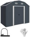 ART Casuta/magazie/sopron de gradina pentru depozitare unelte, cu structura baza inclusa, otel , cu manusi, lacat si chei, gri inchis, 238x132x198.5 cm GartenVIP DiyLine (AR219720)