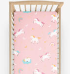 Goldea gyermek körgumis pamut lepedő kiságyba - vidám egyszarvúak 70 x 140 cm