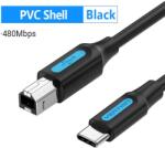 Vention USB-C 2.0 -> USB-B 2.0 (2 Amper, fekete, nyomtatókábel , printerkábel ), 2m, kábel (CQUBH) - tonerpiac