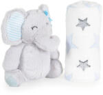 Cangaroo Ajándékdobozos plüss takaró 90x75 cm - plüss elefánt - kék csillagok