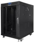 Lanberg FF01-6815-12BL 19" 15U SZÉL: 600 MÉLY: 600 MAG: 898 lapraszerelt üvegajtós fekete rack szekrény (FF01-6815-12BL) - iconink