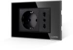 Luxion Priza Schuko + Universala Italiana cu Rama din Sticla LUXION, Standard Italian, 3M - culoare negru