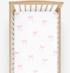 Goldea gyermek körgumis pamut lepedő kiságyba - rózsaszín masnik 60 x 120 cm
