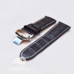  Curea piele vitel captusita deployant cu arc neagra, cusaturi albe 22 mm - 35932 - ceas-shop - 89,00 RON