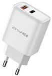 Awei pd81-eu hálózati töltő usb+type-c aljzat (22.5w, gan, pd gyorstöltő) fehér (PD81-EU)