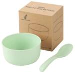 TOO KT-111-GR zöld búzaszalma műanyag tál/kanál készlet, 11.3×6 cm (BB392285)