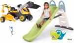 Smoby Set tobogan cu dublu val și tractor cu pedale Toboggan Life Smoby lungmea suprafeței de alunecare 200 cm cu apă și încărcătorul cu excavator și stropitoare (SM820405-22)