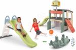 Smoby Set tobogan cu dublu val și centru de joacă cu basket Toboggan Life Smoby lungimea suprafeței de alunecare 200 cm cu apă și balansoar cu două părți Cățel (SM820405-28)