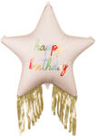 Fólia lufi Csillag rojtokkal Happy Birthday, 72x72 cm, mix (FB308)