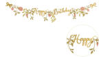 Banner Happy Birthday Flowers, rózsaszín-arany, 1, 3 m (GRL127)