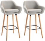 HOMCOM Bárszék 2 darabos szett, lenvászon, ülőpárnával és lábtartóval, bézs, 80 cm magas (835-141BG)