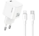 USAMS JO hálózati töltő Type-C aljzat (30W, PD gyorstöltő + lightning kábel) FEHÉR (JOXLTZ02) (JOXLTZ02)
