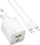 hoco. töltő USB A + Type C + kábel Type C - Lightning PD QC 3A 20W N41 fehér