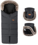 PETITEMARS PETITE&MARS Téli szett Arctic 4in1 bundazsák + kézmelegítő kesztyű babakocsira Furry Forever Black