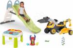 Smoby Set tobogan cu cu dublu val și măsuță pentru apă și nisip Toboggan Life Smoby cu lungimea suprafeței de alunecare 200 cm cu apă și tractor cu încărcător și excavator (SM820405-32)