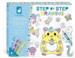 JANOD Atelier Set creativ Desen pas cu pas Animale cu markere (J09157) Carte de colorat