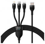 Baseus Flash Series II USB-A to Lightning, microUSB, USB-C adatkábel, töltőkábel, fekete (100W, 5A, 1, 2m, CASS030001)