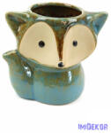  Rókás kerámia kaspó - Türkiz