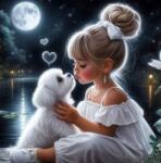 NORIMPEX - Puzzle Tablou Diamant: Fată cu un câine 30x40cm - 1 - 39 piese