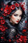 NORIMPEX - Puzzle Tablou Diamant: Brunetă cu flori roșii 30x40cm - 1 - 39 piese