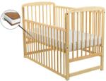 BabyNeeds - Patut din lemn Ola 120x60 cm, Cu laterala culisanta, Din lemn de pin, Stabil si rezistent, Inaltime saltea reglabila pe 3 nivele, Laterala cu 3 bete detasabile, EN716-1, EN716-2, Natur + Saltea 10 c