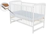 BabyNeeds - Patut din lemn Ola 120x60 cm, Din lemn de pin, Stabil si rezistent, Inaltime saltea reglabila pe 3 nivele, Laterala cu 3 bete detasabile, EN716-1, EN716-2, Alb + Saltea 10 cm (BOOLA10CM01AL)
