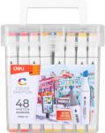 Deli vázlatos markerek, dupla hegy 1mm/7mm, műanyag doboz, 48 db/készlet (DLE70801-48)