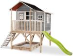 EXIT Toys Căsuță din cedru pe piloni Loft 550 Grey Exit Toys mare cu acoperiș impermeabil nisipar și tobogan de 1, 75 m gri (ET50062400) Casuta pentru copii