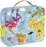 Janod Puzzle în valiză dublă față Globul Pământesc Hartă mondială 208 buc (J02655) Puzzle