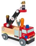 Janod Mașină de lemn și set de construcție Pompieri BricoKids (J06469)