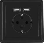 Lanberg AC süllyesztett fali aljzat 230V 2 USB porttal 2.1A, Schuko aljzat fekete (AC-WS01-USB2-F-B) (AC-WS01-USB2-F-B)