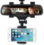  Autós tartó, Univerzális, visszapillantó tükörre rögzíthető, 360°-ban forgatható, 50 - 90mm, fekete