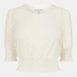 Brave Soul Womens Broderie Top with Shirred Sleeves - White