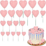  20 darabos torta dekorációs szett - Szív - Rózsaszín