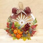  Őszi koszorú natúr fa keréken. Átmérője: 25 cm