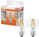 OSRAM E27 LED 5, 9W, 806 lm, 2700 K, melegfehér, áttetsző üveg-60 W normál izzó helyett, 2 darabos - Star Classic A filament (4099854468773)