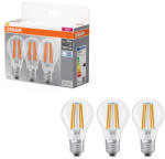 OSRAM E27 LED 11W, 1521 lm, 4000 K, hidegfehér, áttetsző üveg-100 W normál izzó helyett, 3 darabos - Base Classic A filament (4058075592391)