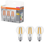 OSRAM E27 LED 11W, 1521 lm, 2700 K, melegfehér, áttetsző üveg-100 W normál izzó helyett, 3 darabos - Base Classic A filament (4058075592438)