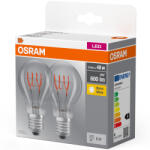 OSRAM E27 LED 5, 9W, 600 lm, 2700 K, melegfehér, áttetsző üveg-50 W normál izzó helyett, 2 darabos - Base Classic A filament (4058075779983)