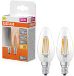 OSRAM E14 LED gyertya, 3, 4W, 470 lm, 2700 K, melegfehér, áttetsző üveg-40 W izzó helyett, 2 darabos - Star Classic B filament (4099854469077)