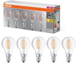 OSRAM E14 LED kisgömb, 4W, 470 lm, 2700 K, melegfehér, áttetsző üveg-40 W izzó helyett, 5 darabos - Base Classic P filament (4058075090668)