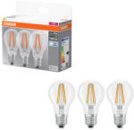 OSRAM E27 LED 7, 5W, 1055 lm, 4000 K, hidegfehér, áttetsző üveg-75 W normál izzó helyett, 3 darabos - Classic A 75 filament (4058075592377)