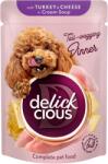 Delickcious DELICKCIOUS, Stripsuri de curcan si cascaval in supa cremoasa, pentru caini, 85g